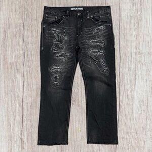 Affliction Black Premium Y2K Blake Distressed Straight Black Denim Mens Jeans 40